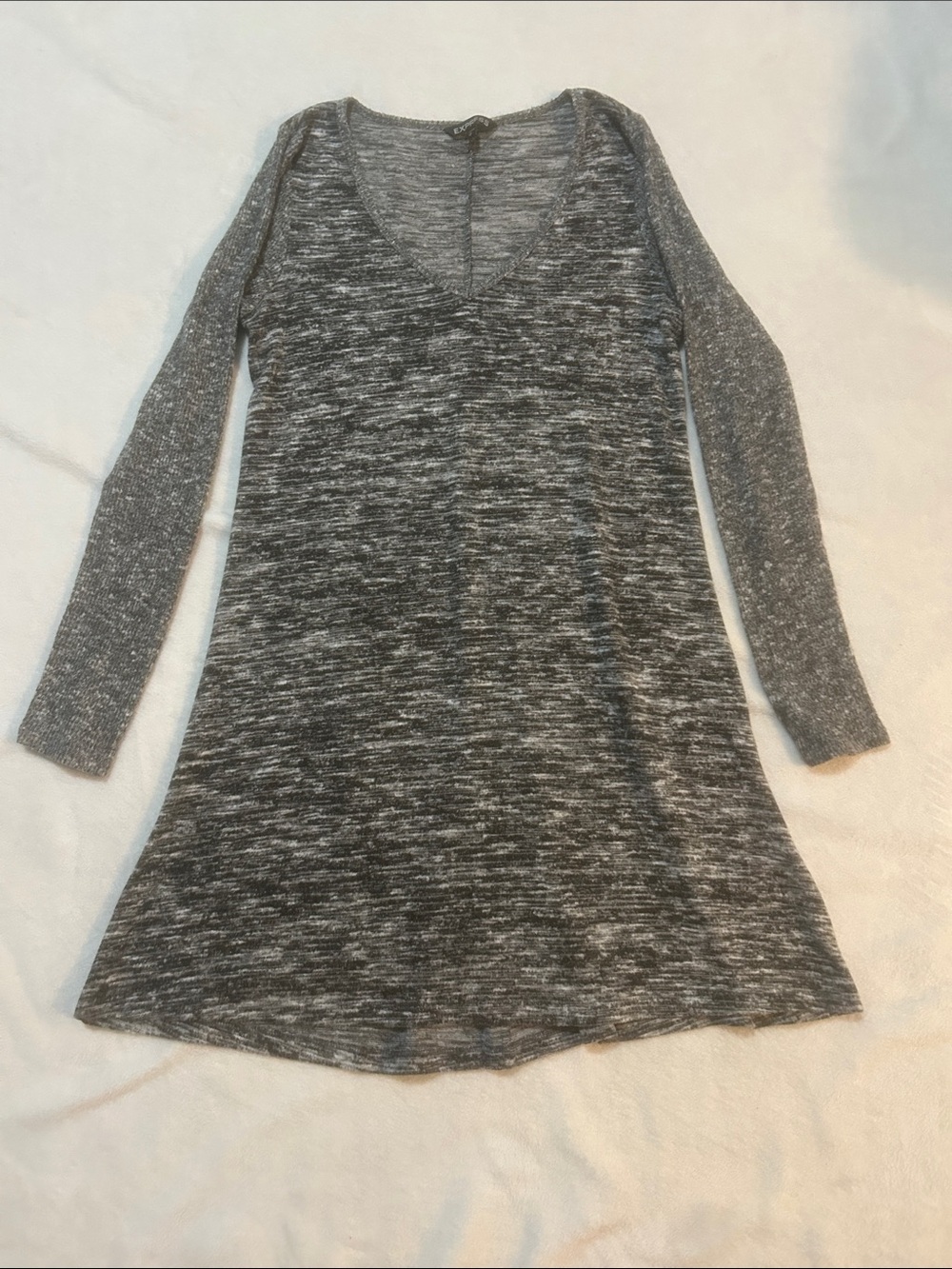 Express Women’s Dress Heathered Gray Long-Sleeve V Neck Knit Dress - Size Medium